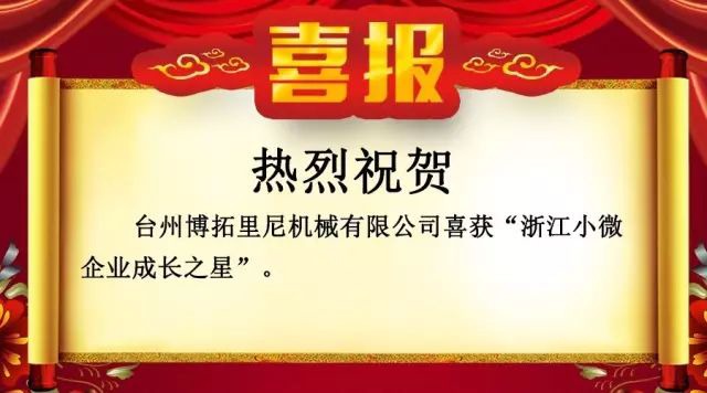 喜報(bào)?。?！博拓里尼榮獲浙江小微企業(yè)成長之星。